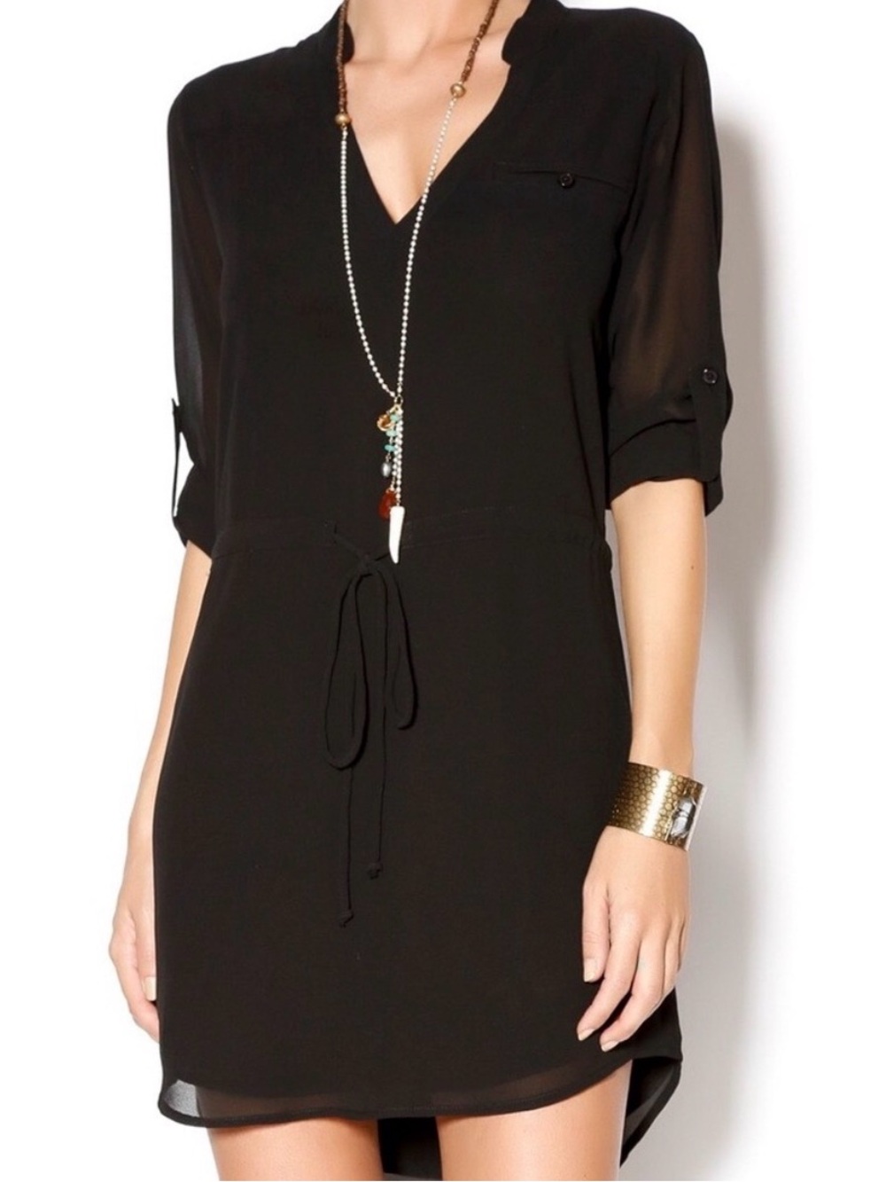 Naked Zebra Black V-Neck Tie-Waist Mini Dress